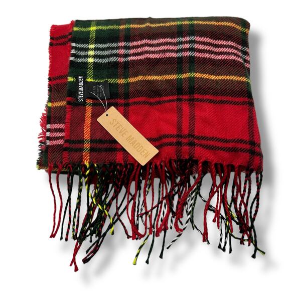 NEW Steve Madden RedTartan Plaid Scarf with Fringe Detail Winter Warm NWT - Picture 3 of 9